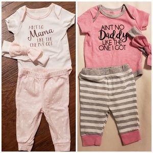 Two baby girl outfits mama / daddy